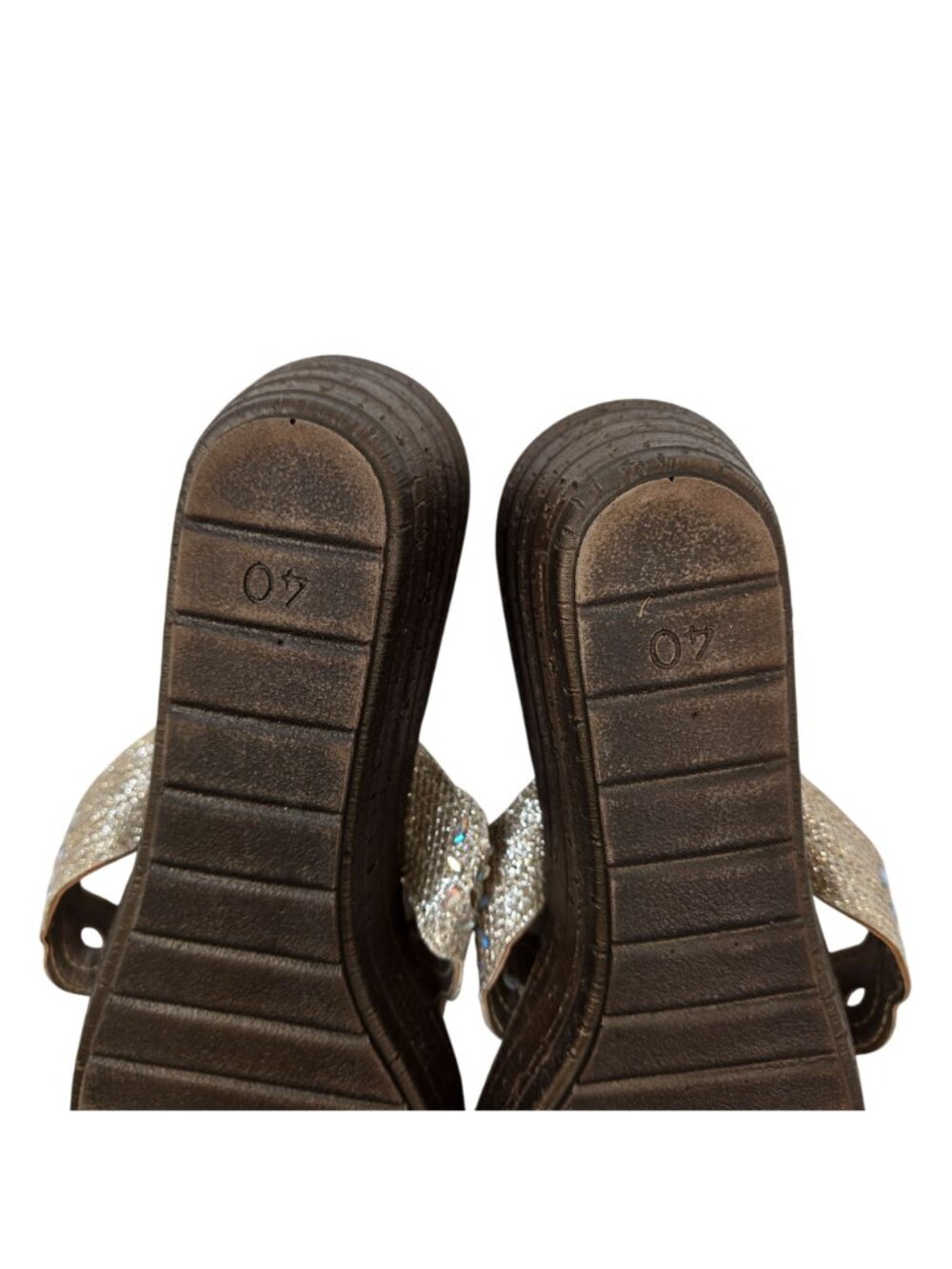 Walking Comfort Wedge Scalloped and Beaded Thong Strap Sandals Size 40/US 9 - Picture 9 of 10